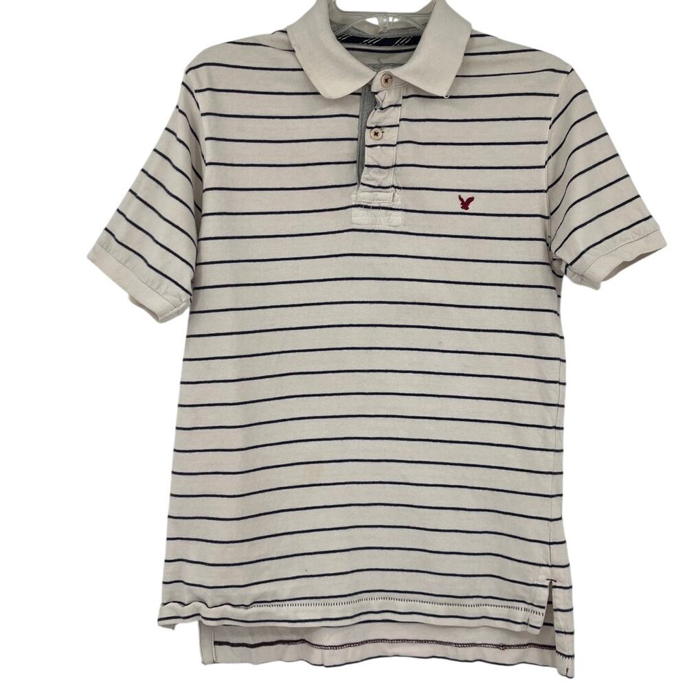 Y2K American Eagle Vintage Fit Polo Mens Shirt Sz M Preppy Striped Retro Coastal